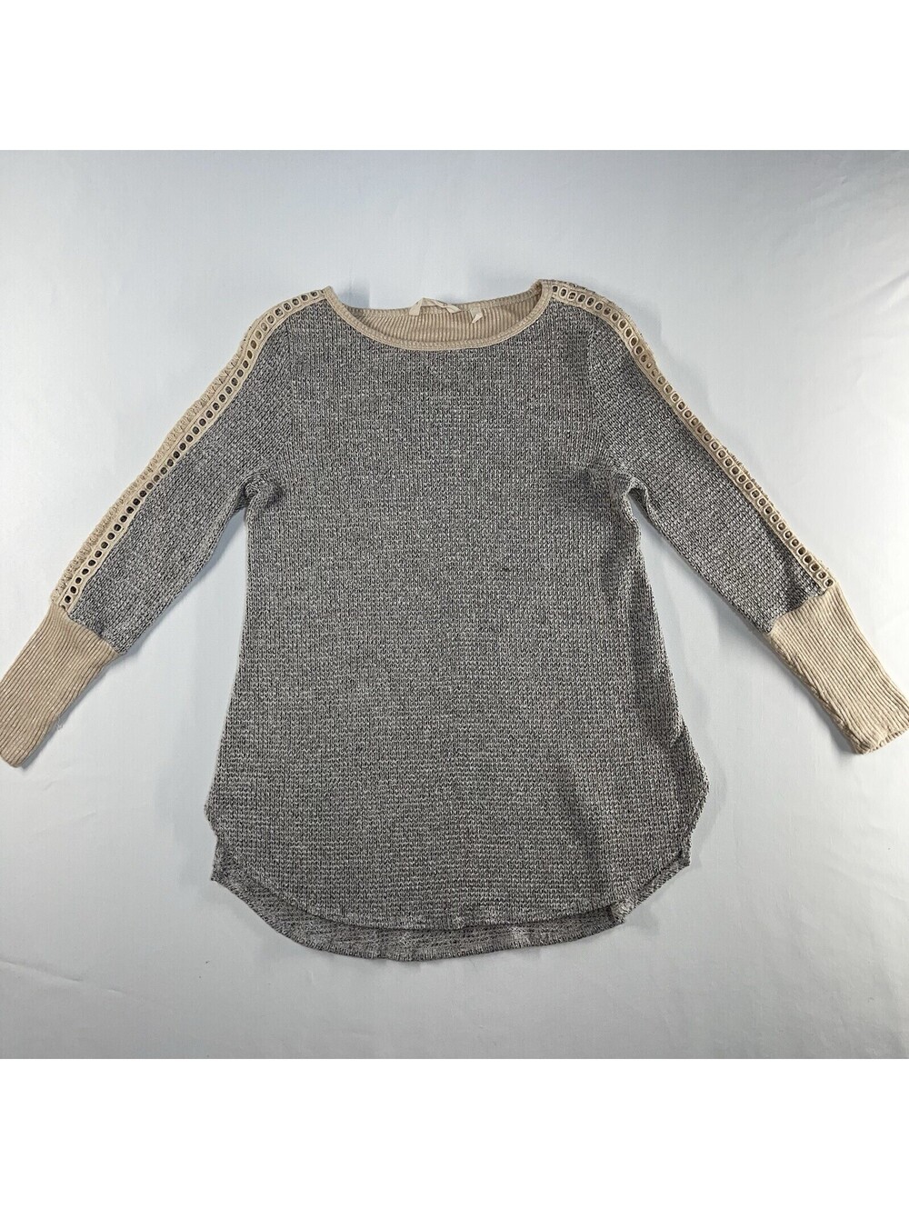 Soft Surroundings Tunic Womens XS Bailey Waffle Knit Top Pullover Thermal Gray